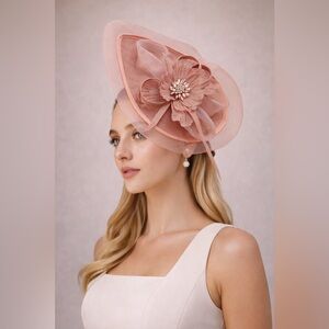 Pink Fascinator Hat Kentucky Derby Oaks Floral Bow Formal Headwear Tea Church